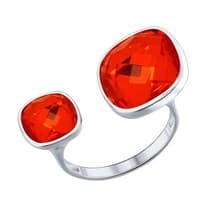 Кольцо из серебра с оранжевыми кристаллами swarovski