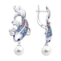 Серебряные серьги «Рыбки» с жемчугом