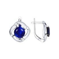 Серьги из серебра с корундами сапфировыми (синт.)