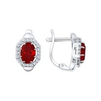 Серьги из серебра с корундами рубиновыми (синт.) и фианитами