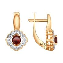 Серьги из золочёного серебра с гранатами и фианитами