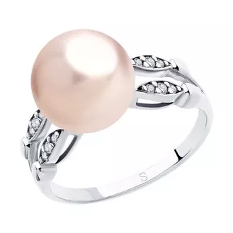 Кольцо из серебра с розовым жемчугом Swarovski и фианитами 94012920