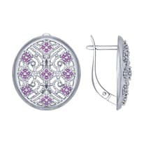 Серьги из серебра с сиреневыми фианитами